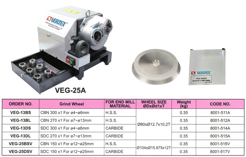 Đá mài dao phay ngón VERTEX cho máy mài VEG-25A