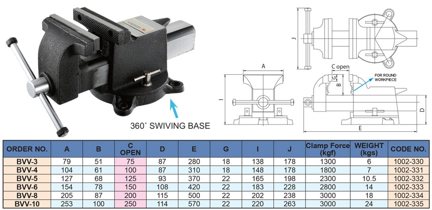 Ê tô bàn nguội VERTEX: BVV-3, BVV-4, BVV-5, BVV-6, BVV-8, BVV-10