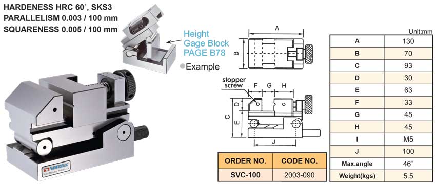 Ê tô máy mài tạo góc nghiêng chính xác SVC-100 của VERTEX