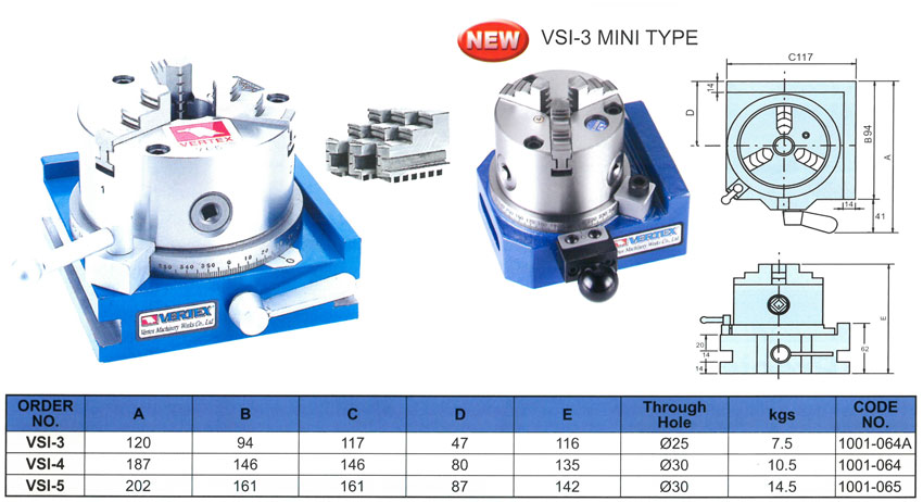 Mâm cặp chia độ VSI-3, VSI-4, VSI-5 của VERTEX thông số