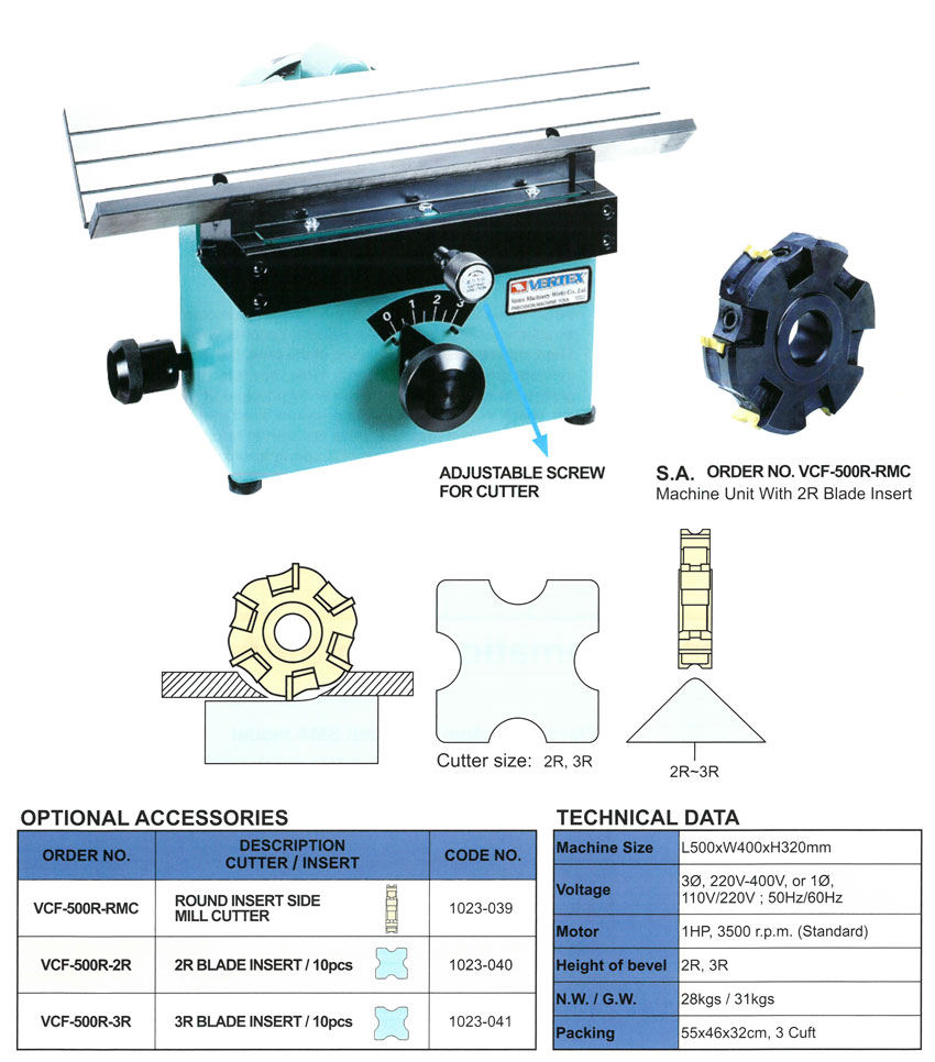 Máy vát mép góc tròn VCF-500R VERTEX thông số