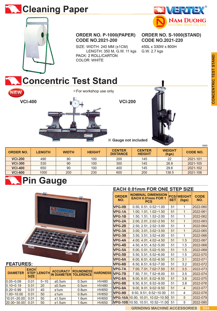 Bộ văn mẫu tròn Pin Gauge Set VERTEX