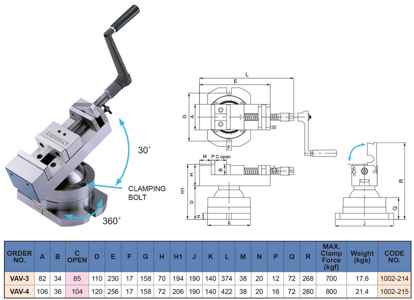 Ê tô kẹp nhanh nghiêng VAV-3, VAV-4 VERTEX