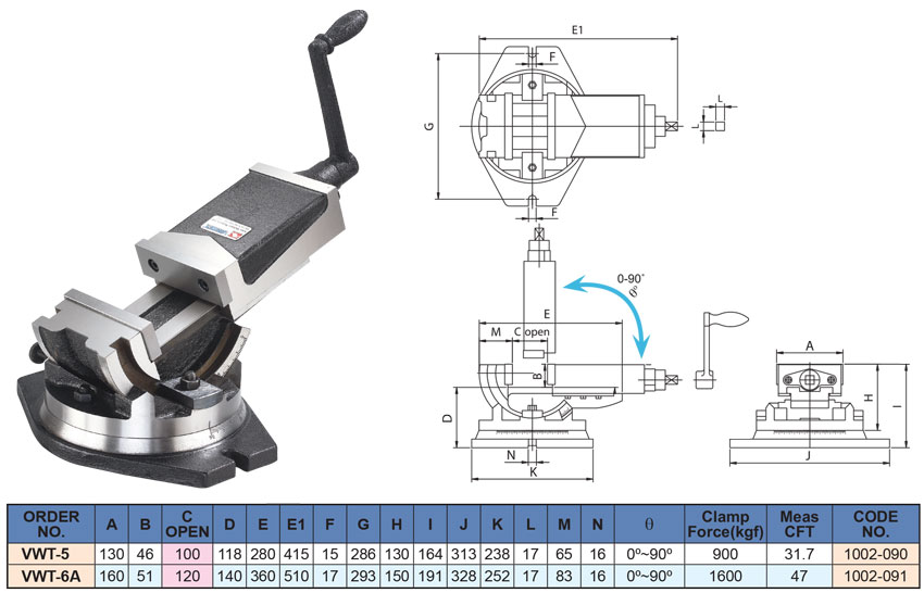 Ê tô phay nghiêng VWT-5, VWT-6A VERTEX- Angle Vise