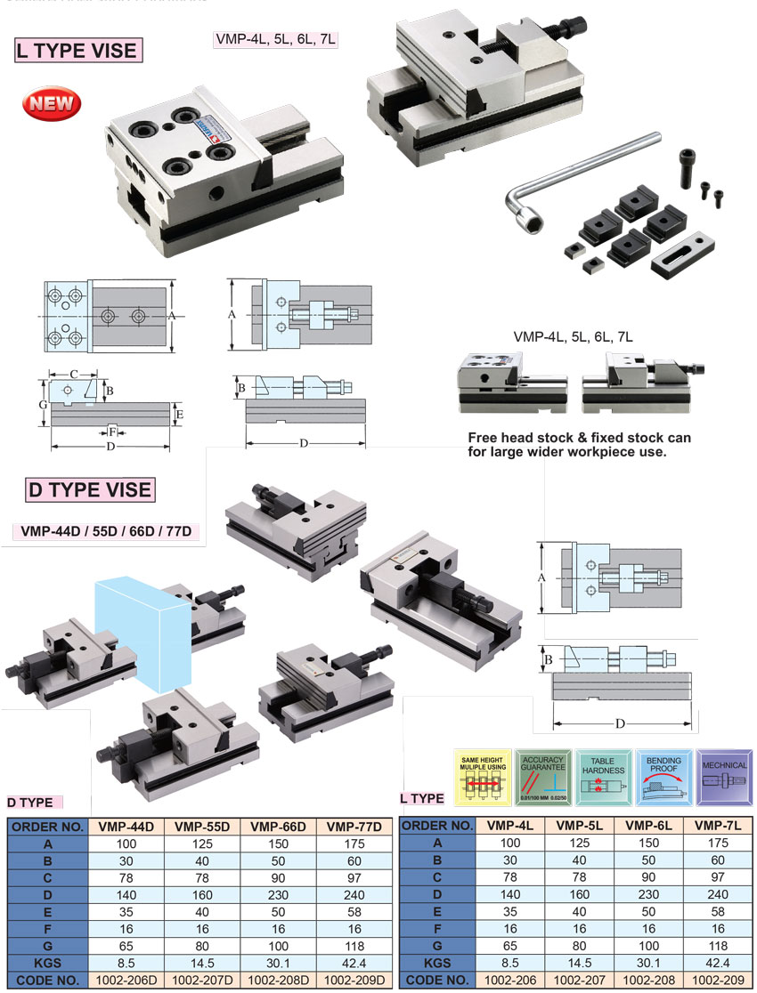 Free Vise - Ê tô phay mô đun ụ tự do VERTEX VMP-55D, VMP-66D, VMP-77D, VMP-4L, VMP5L, VMP-6L, VMP-7L