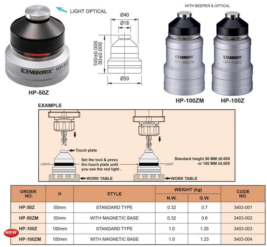 Height Presetter HP-50Z, HP-50ZM, HP-100Z, HP-100ZM VERTEX