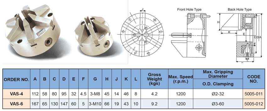 Mâm cặp 6 chấu VAS-4, VAS-6 VERTEX