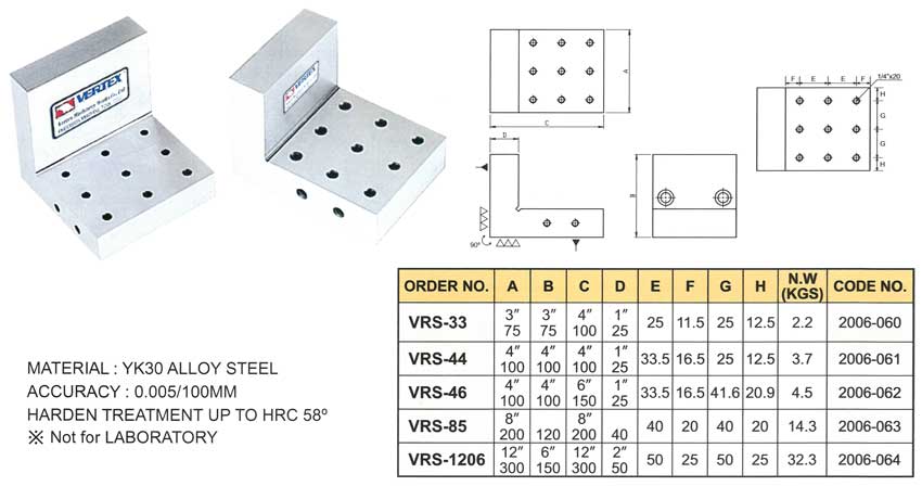 Khối ke góc vuông 90 độ chính xác VRS-33, VRS-44, VRS-46, VRS-85, VRS-1206 của VERTEX