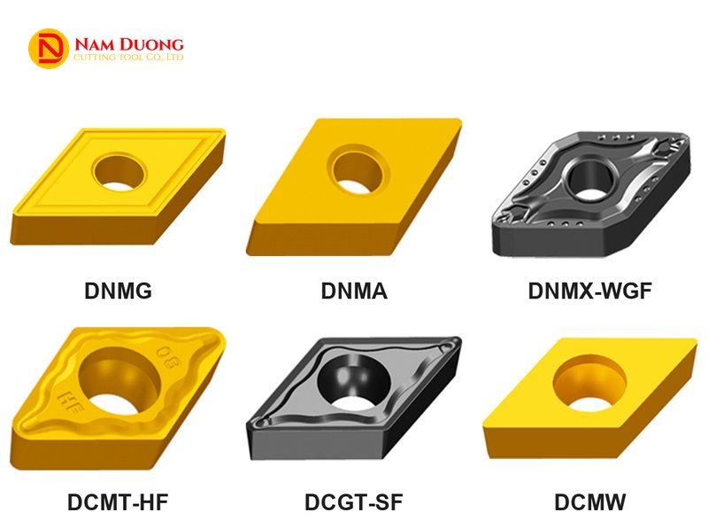 Hình các mã mảnh tiện D trong catalogue nhà sản xuất: DNMG, DNMA, DNMX-WGF, DCMT-HF, DCGT-SF, DCMW