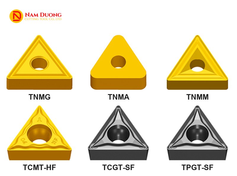 Hình các mã mảnh tiện tam giác T trong catalogue nhà sản xuất: TNMG, TNMA, TNMM, TCMT-HF, TCGT-SF, TPGT-SF