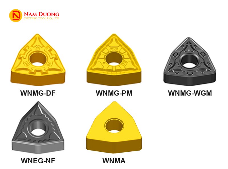 Hình các mã mảnh tiện W trong catalogue nhà sản xuất: WNMG-DF, WNMG-PM, WNMG-WGM, WNEG-NF, WNMA